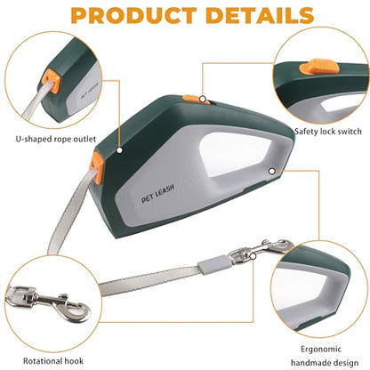 Retractable Dog Leash 16ft Auto-Locking Button Control Stainless Steel Coil for Smooth Retraction,Anti-Slip Rubberized Handle, One-Handed Brake, Strong Nylon Tape,Tangle Free