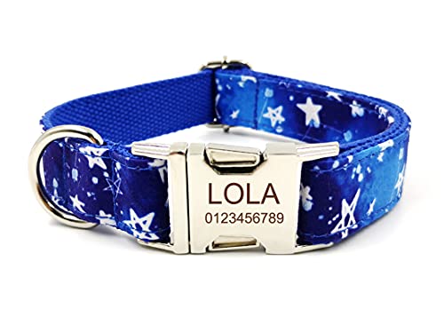 Personalized Dog Collar, Custom Engraving with Pet Name Phone Number ID Tag for Small Medium Large Breeds - color: Star, size: XS(length 9"-12")