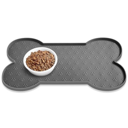 PWTAA Dog Food Mat Anti-Slip Silicone Dog Bowl Mat Thicker Pet Placemat Waterproof Cat Feeder Pad with Raised Edge Puppy Kitten Feeding Mats Suitable Small Medium-Sized Dogs Cats Eating Tray - color: Grey, size: 19.4" x 9.8"