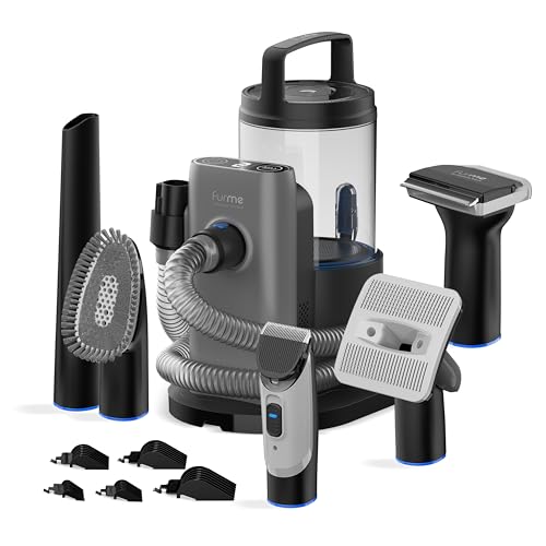 FURME Professional Plus Pet Grooming Vacuum Kit - Cat & Dog Grooming Kit for Easy Pet Care at Home, Quiet & Safe Dog Hair Remover Machine with Brush, Clipper, Shedding & Cleaner Tools & 2L Canister - size: 2 Liter Canister