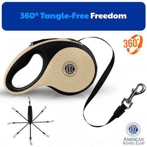 American Kennel Club Heavy Duty Retractable Dog Leash, 16.4ft, Tangle-Free, Ergonomic Grip, One-Hand Brake, for Medium & Large Dogs up to 110 lbs Tan
