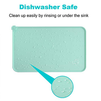 Silicone Waterproof Dog Cat Pet Feeding Mats, Non Slip, Easy Clean Pet Dog Cat Bowl Mats Placemat (18.5" x 11.5") Green - color: Green, size: 18.5" x 11.5"