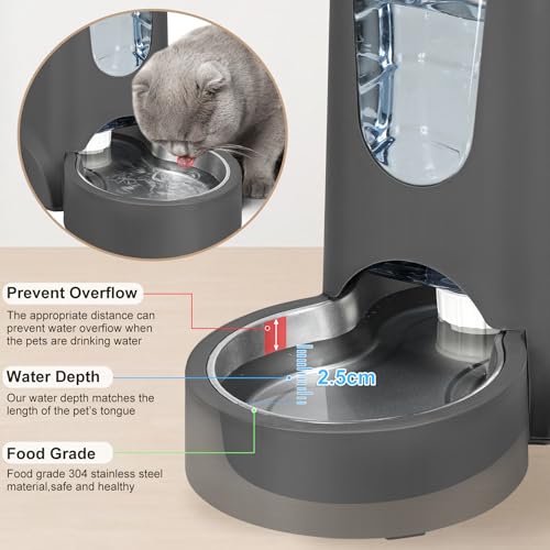 2 Pack Automatic Cat Feeder and Gravity Stainless Steel Water Dispenser, Dog Food Feeder and Waterer Set for Small Medium Puppy Kitten Pets (1 Gallon x 2, Gray) - color: 1 Gallon x 2 - Gray