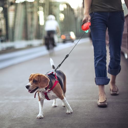Idepet Heavy Duty Retractable Dog Leash for Small and Medium Dogs, Anti-Chewing Steel Chain Design,360 DegreeTangle-Free,Break and Lock System,26ft Leash Dog Walking (Red, Round Rope) - color: Red