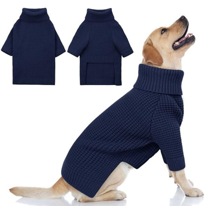 Queenmore Large Dog Sweater - Turtleneck Knitted Pullover Xmas Dog Clothes, Warm Sweatshirt, XL, Navy Blue - color: Navy Blue, size: X-Large
