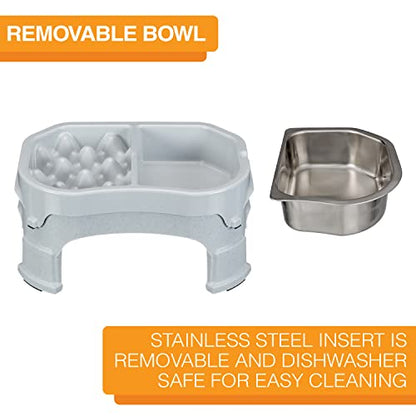 Neater Pet Brands – Neater Raised Slow Feeder Dog Bowl – Elevated and Adjustable Food Height - (Double Diner/w Metal Bowl, Vanilla Bean)