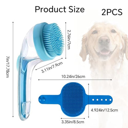 Pet Bath Brush, 2Pcs Dog Bath Brush 2 in 1 Dog Shampoo Brush with Built-in Soap Dispenser for Showering Long Short Haired Dogs Cats