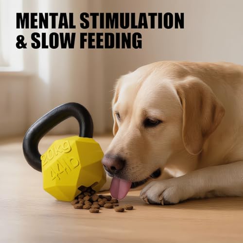 MECOOL Indestructible Dog Toy for Aggressive Chewers - Heavy Duty Chew Ring with Durable Nylon and Treat Dispenser Rubber Base, Interactive Food Puzzle Dog Chew Toy,Large Yellow - size: L Yellow