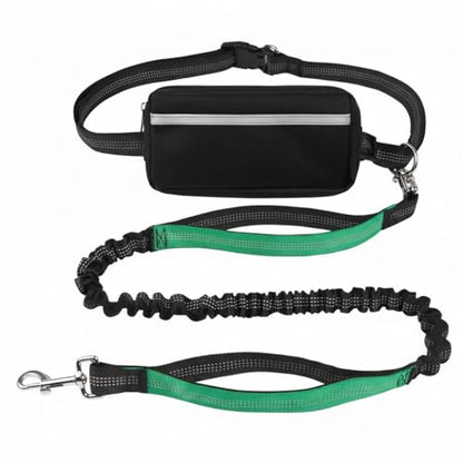 Hands Free Dog Leash with Waist Belt & Large Zipper Pouch, Waist Leash for Dog Walking, Running & Hiking, Reflective Stitching & Dual Padded Handles, Ideal for Medium to Large Dogs (Black Teal) - color: black teal