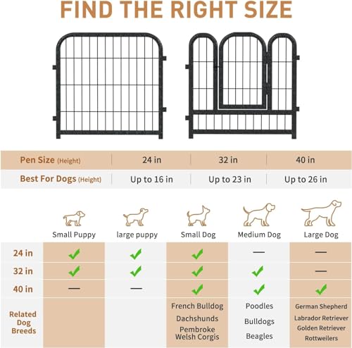 Metal Dog Playpen, 24 Inch Height 32 Panels, Ideal Dog Fence for Large/Medium/Small Dogs Indoor & Outdoor Bliss, Perfect Dog Pen for Camping, Yard, and RV | Black-Silver - size: 24"High, style: 32 Panels