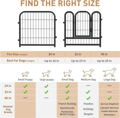 Metal Dog Playpen, 24 Inch Height 32 Panels, Ideal Dog Fence for Large/Medium/Small Dogs Indoor & Outdoor Bliss, Perfect Dog Pen for Camping, Yard, and RV | Black-Silver - size: 24"High, style: 32 Panels