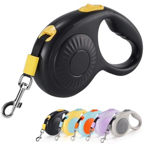 JSXD 360° Tangle-Free Retractable Dog Leash with One-Handed Brake, Pause, Lock, 10 ft Strong Nylon Tape Pet Walking Leash,Suitable for Cats, Small and Medium Dogs up to 66 lbs (Black, 10 ft) - color: Black