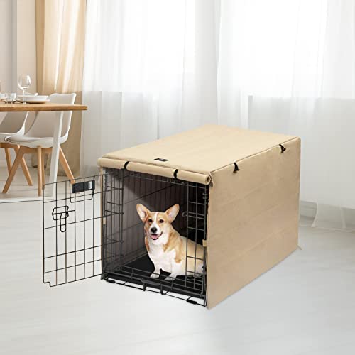 X-ZONE PET Double Door Dog Crate Cover - Polyester Pet Kennel Cover Fits 30 inches Wire Crate, Tan - color: Tan, size: 30.0"L x 19.0"W x 21.0"H