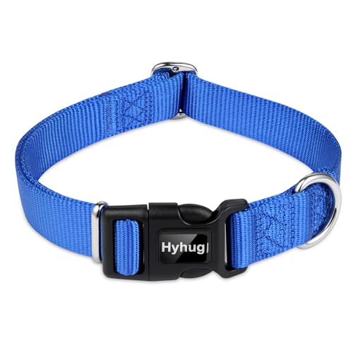Hyhug Medium Dog Collar, Blue:Heavy-Duty Quick-Release Nylon Buckle, Adjustable & Durable, Cute Dog Collar (Medium, Bright Blue) - color: Bright Blue, size: Medium