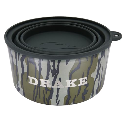 DRAKE WATERFOWL Team Gun Dog Insulated Stainless Steel Non-Slip Dog Bowl with Multi-Use Collapsible Silicone Lid - 7 Cup Capacity, Original Bottomland - color: Original Bottomland