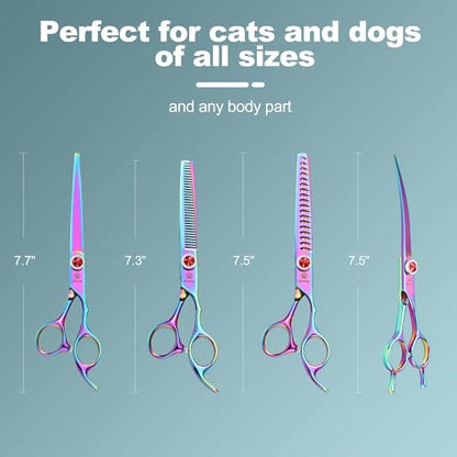GLADOG Pro Rainbow 17.8cm(7인치) 전문 반려동물 그루밍 가위 키트, 6-in-1 강아지 가위, 티타늄 코팅, 스테인리스 스틸, 오른손잡이용, 5개입 - style: 프로 레인보우