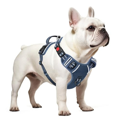 Timos Dog Harness Small Sized, No Pull Pet Harness with Neck Lockable Snap,No Choke Front Clip Dog Reflective Vest,Adjustable Metal Rings 3 Buckles,Easy Control Handle for Small Dogs Royal Blue S - color: Lock Royal Blue, size: Small (Pack of 1)