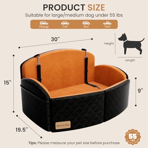 Dog Car Seat for Medium/Large Dogs, Memory Foam Dog Booster Seat with Thick Cushion up to 55 lbs or 2 Small Dogs, Travel Pet Car Seat with Detachable Washable Cover, 2 Safety Leashes (Black/Brown) - color: Black/Brown