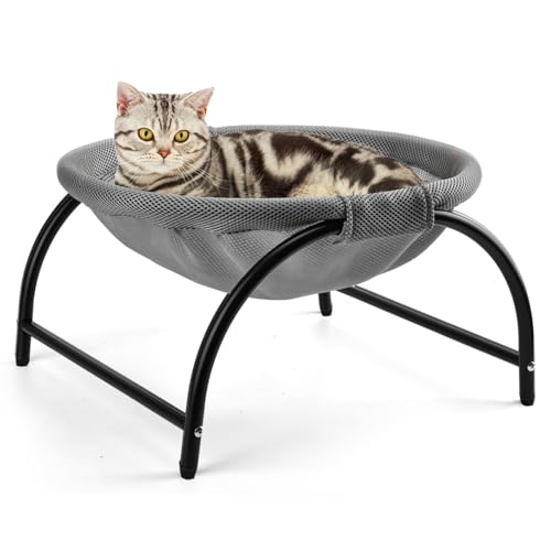 LIFLIX Raised Cat Hammock Bed, Free Standing Cat Cot with Washable Mesh, Pet Bed for for Kittens, 17.1 x 17 x 9.5 inches - color: Grey