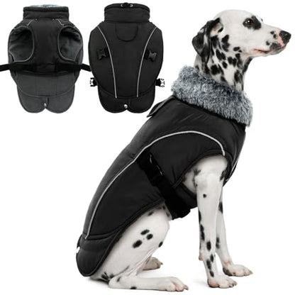 DENTRUN Warm Dog Winter Coat, Easy On Reflective Turtleneck Fleece Jacket | Adjustable buckle, easy on off, windproof & water-repellent, thick fleece snowsuit, outfit fits small to large breeds - color: Black, size: Large