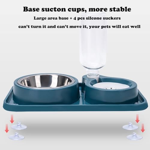 Love Dream Double Dog Cat Bowls, 2 in1 Pet Water and Food Bowl Set with Automatic Gravity Water Dispenser Bottle Detachable Stainless Steel Bowl No-Spill for Cats and Dogs Puppy Kitten Rabbit - color: Blue, size: Capacity Water Bottle: 500ML