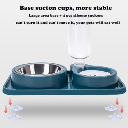 Love Dream Double Dog Cat Bowls, 2 in1 Pet Water and Food Bowl Set with Automatic Gravity Water Dispenser Bottle Detachable Stainless Steel Bowl No-Spill for Cats and Dogs Puppy Kitten Rabbit - color: Blue, size: Capacity Water Bottle: 500ML