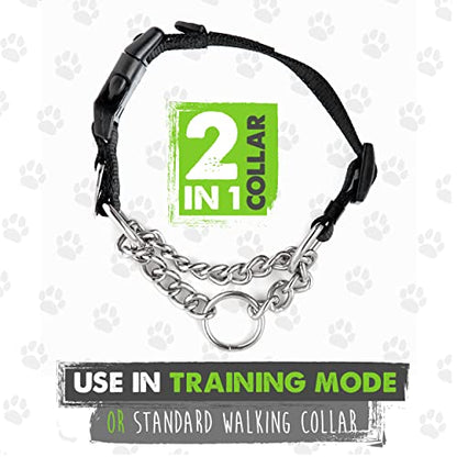 Mighty Paw Martingale Dog Collar 2.0 | Trainer Approved Limited Slip Collar with Stainless Steel Chain & Heavy Duty Buckle - Modified Cinch Collar for Gentle & Effective Pet Training - Medium, Grey - color: Grey, size: Medium