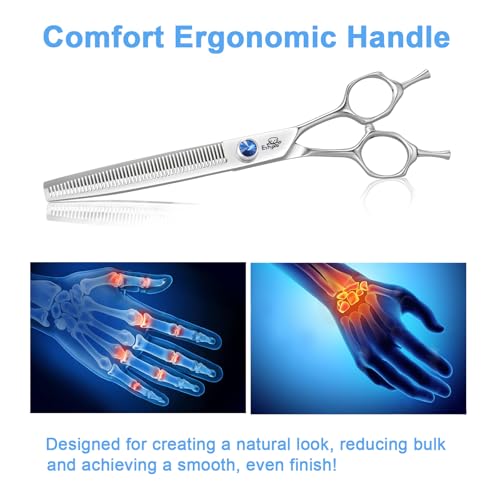 7" Thinning Shears for Dogs – 50 Teeth Thinning Scissors for Pet Grooming, Precision Blending Scissors for Dogs and Cats, 440C Stainless Steel, Texturizing Shear with Comfortable Grip - style: Blue Blender