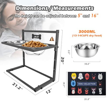 SHAINFUN Elevated Dog Bowls for Large Dogs and Extra Large Sized Dog Raised Dog Bowl Stand Adjustable Height with Two 3000ML(13-14cups) Stainless Steel Dog Food Bowls Metal Elevated Dog Bowl Stand - color: Grey - 106oz Bowl & Mat, size: X-Large Dogs