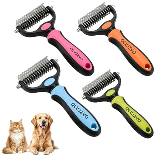 Pet Grooming Tool for Dogs and Cats, Dual-Sided Pet Comb, Professional Deshedding Tool, Pets Hair Remover Shedding, Long Haired Dog Brushes, Undercoat Combs Supplies, Cat Brush Rake - color: 4PCS-L MIX