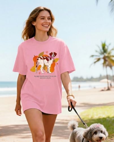 Aiyino Womens Funny Dog Graphic Tee Oversized Dog Lover Shirt | 100 Percent Cotton Soft Breathable Lightweight Everyday Comfort - color: Pink, size: Small