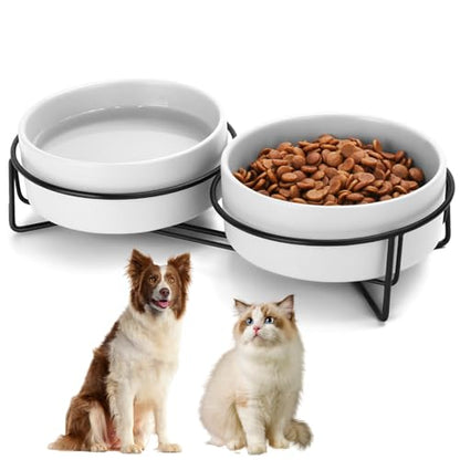 Ceramic Dog and Cat Bowl Set with Stand, 3.6 Cups Dog Food and Water Bowl Suitable for Small and Medium Pets (28.7oz White) - color: White, size: 28.7oz