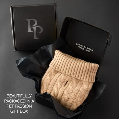 Gable – The Cable Knit Sweater Cashmere Wool Pet Pullover for Small, Medium and Large Dogs, Camel, Large - color: Camel, size: Large (40-60 lbs)