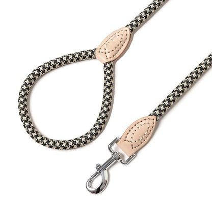 Mile High Life Dog Leash, Rope Leash with Genuine Leather Connection and Heavy Duty Metal Clasp, Great for Small Medium Large Dogs(Black Khaki,48 Inch) - color: Rope Handle-Black Khaki, size: 48 Inch-1/2"