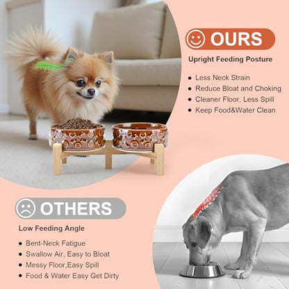 SPUNKYJUNKY Elevated Dog Bowls Ceramic, 5.1'' Dogs and Cat Food Water Bowls Raised with Non-Slip Bamboo Stand for Puppy Small Sized Breed Microwave Dishwasher Safe - 13.5 OZ,Skull Bronze - color: Bronze - Skull, size: 5.1 in - 1.7 cups