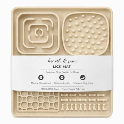 Hearth & Paw Silicone Lick Mat for Dogs | Slow Feeder & Enrichment Mat, Food-Grade 100% BPA-Free Silicone, Mental Stimulation, Better Digestion, Anxiety Relief - color: Beige