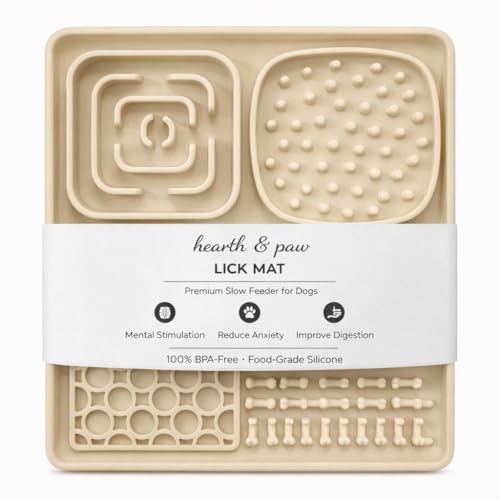 Hearth & Paw Silicone Lick Mat for Dogs | Slow Feeder & Enrichment Mat, Food-Grade 100% BPA-Free Silicone, Mental Stimulation, Better Digestion, Anxiety Relief - color: Beige