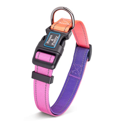 Roses&Poetry Reflective Dog Collar with Gradient Mistyrose, Adjustable Durable Pet Collars for Small Medium Large Dogs (Mistyrose-M) - color: Mistyrose, size: Medium