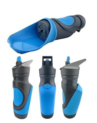 Dog Water Bottle with Bowl | Shared Hydration Bottle for Dog & Human | Leakproof, Portable for Walking, Hiking & Travel | 24 oz BPA-Free | (Blue) - color: Blue