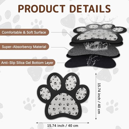Dog Food Mat for Bowls, Absorbent Quick Dry Dog Cat Mats for Food and Water, Non-Slip Backing Pet Mat Pet Supplies - Black 15.74 inch - color: Paw2
