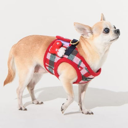 Puppia Festive Vest Dog Harness Step-in Warm Winter Checkered Pattern for Small and Medium Dog, Red, Small - color: Red, size: Small