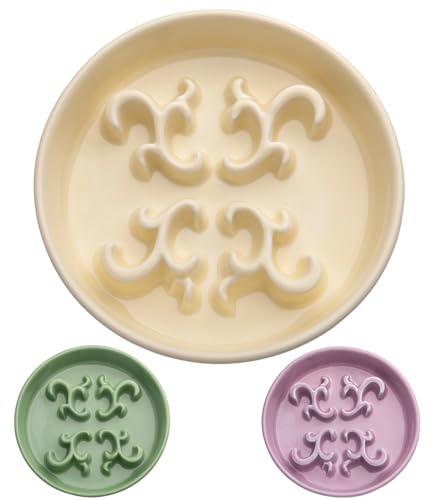 Slow Feeder Dog Bowl, 0.6 Cups Ceramic Dog Food Dish for Fast Eaters Small Breed, Puzzle Bowl for Small Dogs and Cats(Yellow)