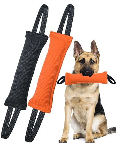 Clysoru Dog Tug Toy Double Pack Tough Jute Bite Pillow Training Equipment Puppy to Large Dogs Interactive - color: orange Black