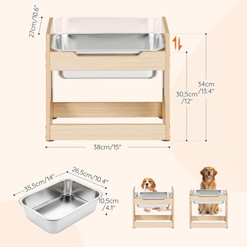HOOBRO 2.2 Gal Elevated Dog Water Bowl for Large Dogs, Raised Dog Bowl Stand with Stainless Steel Bowls, Heights Adjustable Water Bowl Stand, Wooden Dog Feeding Station, Non-Slip, Natural NL02PO03