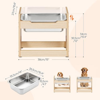 HOOBRO 2.2 Gal Elevated Dog Water Bowl for Large Dogs, Raised Dog Bowl Stand with Stainless Steel Bowls, Heights Adjustable Water Bowl Stand, Wooden Dog Feeding Station, Non-Slip, Natural NL02PO03