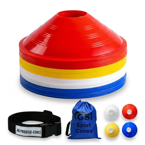 GSi Sports Training Cones for Agility Drills – Soccer & Basketball Multi-Sport Field Markers, Durable Flexible Cones in Multiple Shapes & Packs (20–80 Pack) - style: Prodisc - 40 Pack