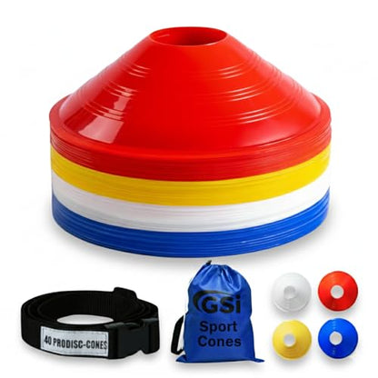 GSi Sports Training Cones for Agility Drills – Soccer & Basketball Multi-Sport Field Markers, Durable Flexible Cones in Multiple Shapes & Packs (20–80 Pack) - style: Prodisc - 40 Pack