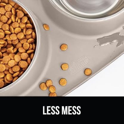 GORILLA GRIP Dog Bowl Set with Slip Resistant Silicone Feeding Mat, Food Grade 304 Stainless Steel Bowls, BPA Free, High Edge Spill Containment, Dishwasher Safe, Finger Notch Removal, 2 Cup, Beige - color: Beige, size: 2 Cup Bowls