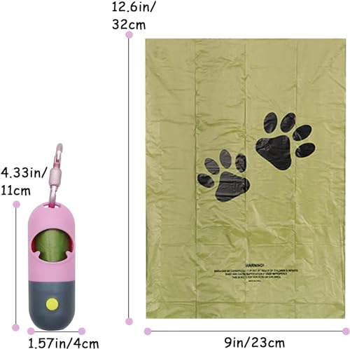 2 Pack Poop Bag Holder with Flashlight Waste Bag Dispenser for Leash with Clip and Battery Poop Bag Dispenser with Green Scented Poop Bags for Dog Walking(Pink,2 Dispenser 60 Bags) - color: Pink