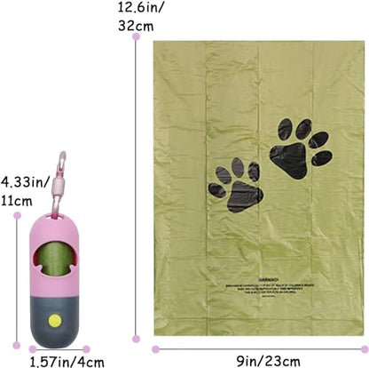 2 Pack Poop Bag Holder with Flashlight Waste Bag Dispenser for Leash with Clip and Battery Poop Bag Dispenser with Green Scented Poop Bags for Dog Walking(Pink,2 Dispenser 60 Bags) - color: Pink
